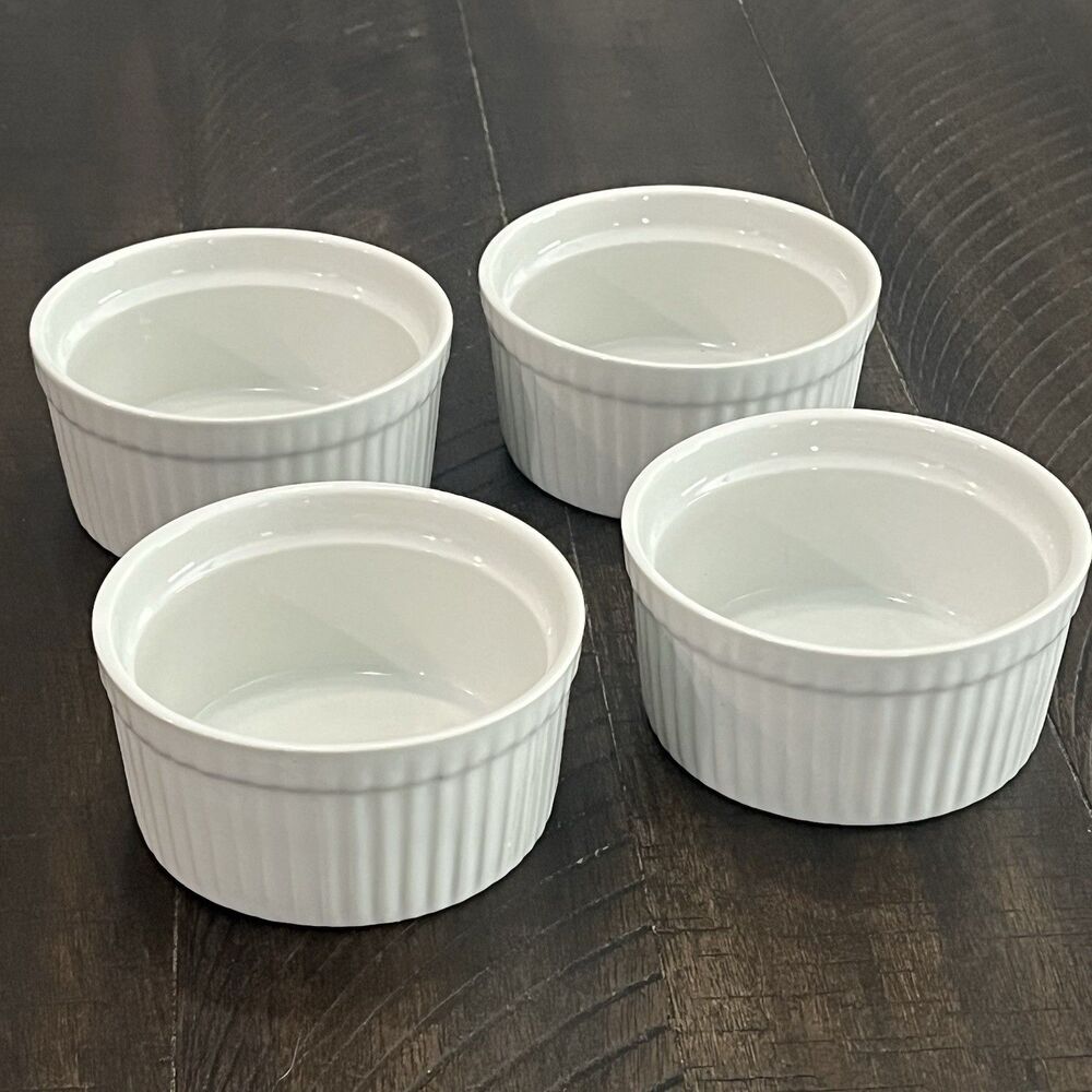 BIA Cordon Bleu Set of 4 Ramekins White Circular Porcelain Ribbed 3.75"
